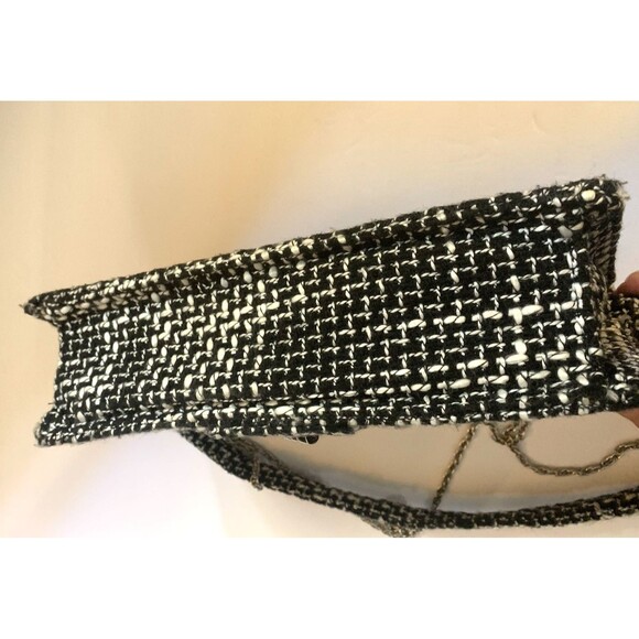 Wild Rose Tweed Handbag Black White Top Handle Removeable Silver Crossbody Chain - Picture 6 of 15